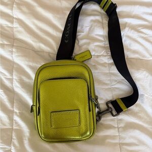 Coach Track Pack 14 Crossbody Sling Metallic Citrine Leather CP141